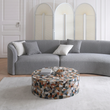 5. Zahra coffee table with a grey sofa and folding screen