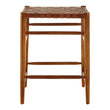 Kendari Brown Woven Leather and Teak Wood Bar Stool