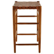 Kendari Brown Woven Leather and Teak Wood Bar Stool
