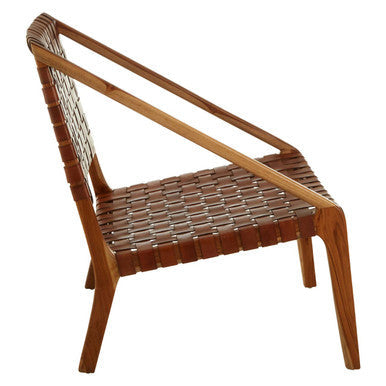 Kendari Tan Woven Leather and Teak Wood Chair