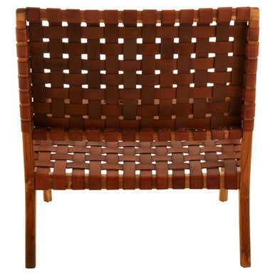 Kendari Tan Woven Leather and Teak Wood Chair