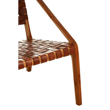 Kendari Tan Woven Leather and Teak Wood Chair
