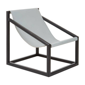 Kendari Grey Leather and Black Teak Wood Sling Chair