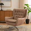 Harold Brown Leather Effect Button Tufted Swivel Chair