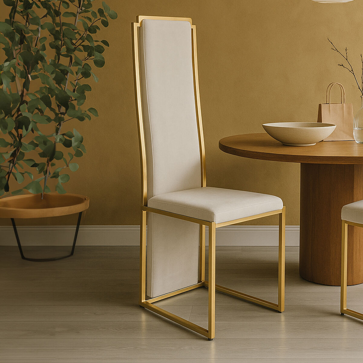 Deana Mink Velvet High Back Dining Chair with Gold Finish Frame