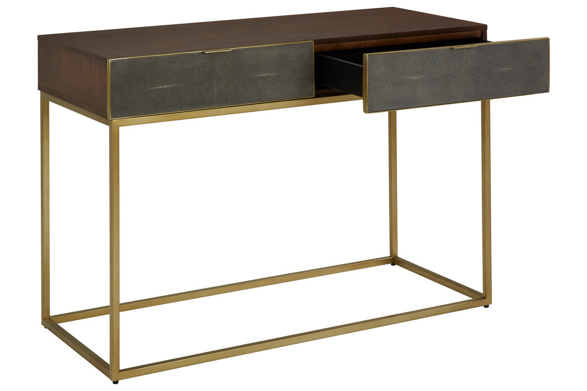 Kempton Grey Shagreen Effect and Walnut Veneer Console Table