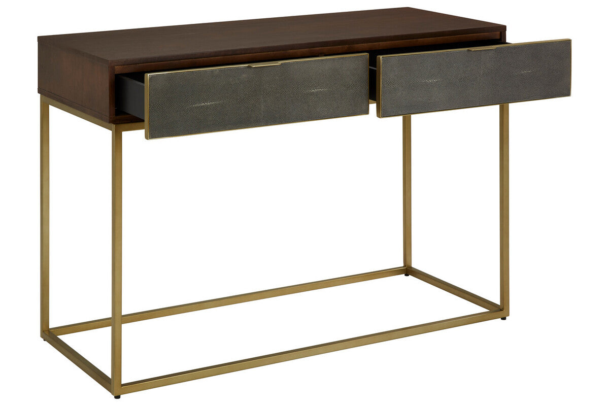 Kempton Grey Shagreen Effect and Walnut Veneer Console Table