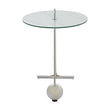 Oria White Marble Effect Glass and Silver Finish Side Table