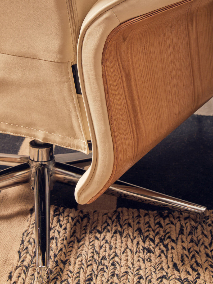 Warrington Ivory Leather Effect Recliner and Footstool Set
