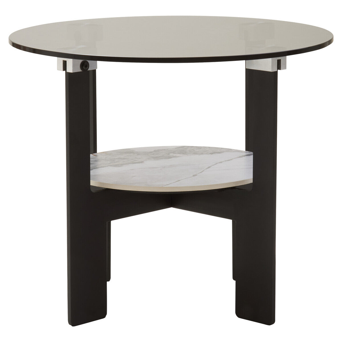 Imperia Grey Glass and White Ceramic Small Round Coffee Table