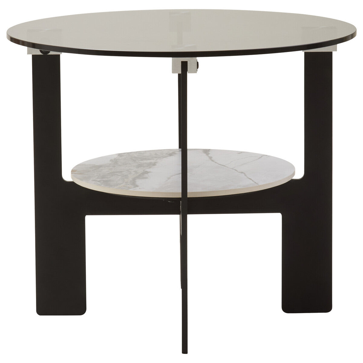 Imperia Grey Glass and White Ceramic Small Round Coffee Table