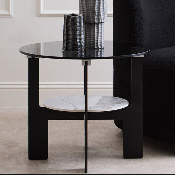 Imperia Grey Glass and White Ceramic Small Round Coffee Table