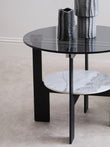 Imperia Grey Glass and White Ceramic Small Round Coffee Table