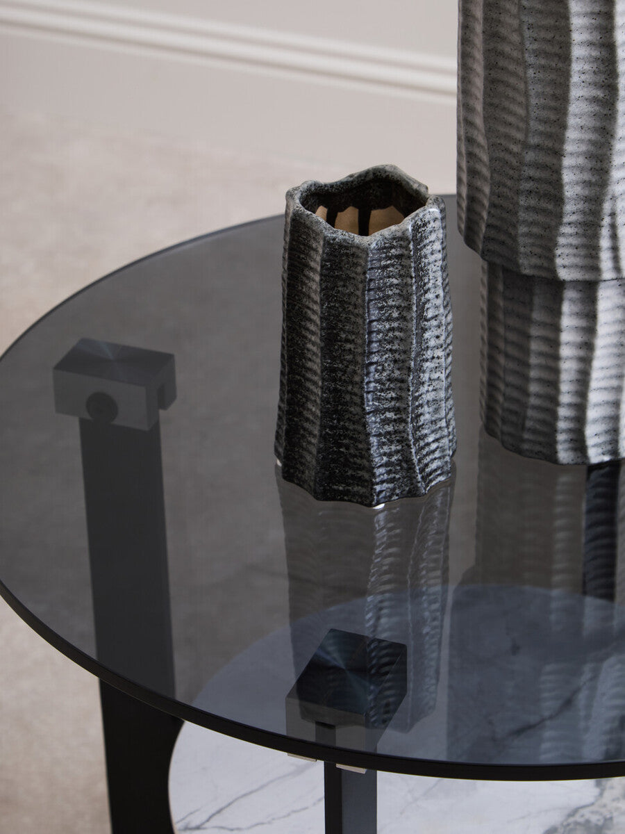 Imperia Grey Glass and White Ceramic Small Round Coffee Table