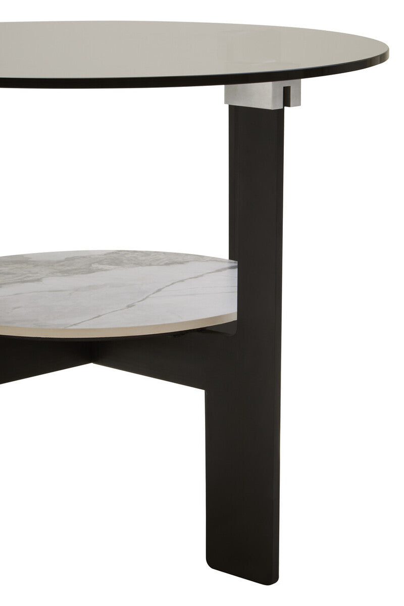 Imperia Grey Glass and White Ceramic Small Round Coffee Table