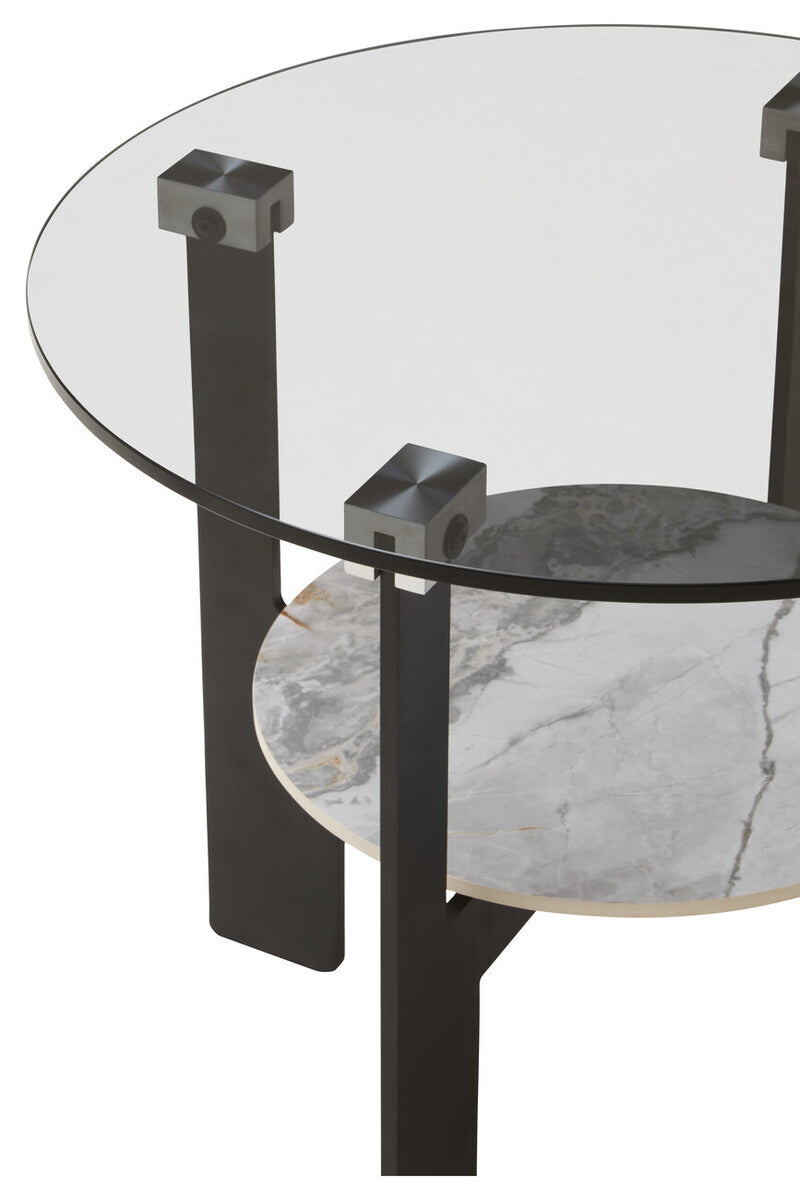 Imperia Grey Glass and White Ceramic Small Round Coffee Table