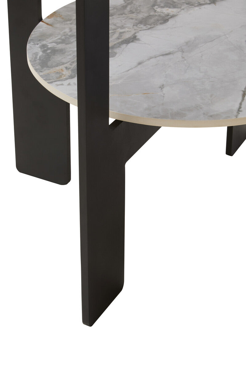 Imperia Grey Glass and White Ceramic Small Round Coffee Table