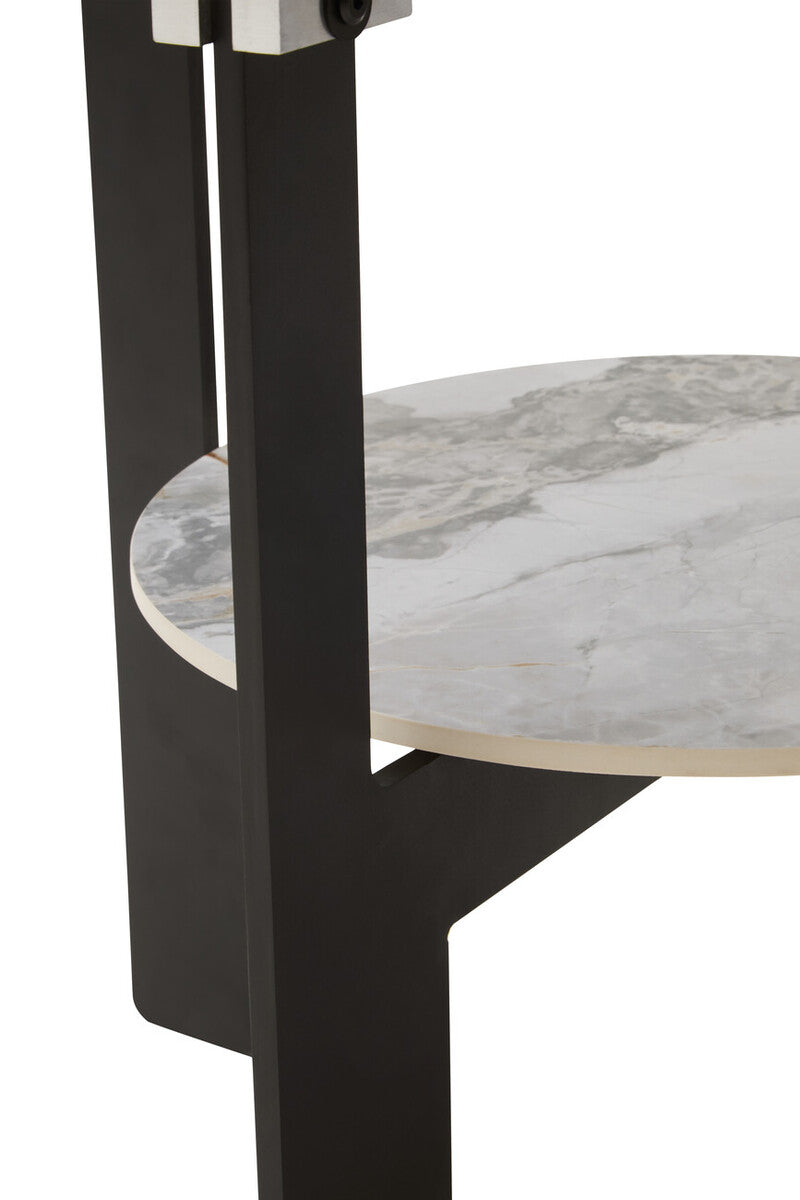 Imperia Grey Glass and White Ceramic Small Round Coffee Table
