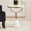 Oria White Glass Round Side Table with Marble Base
