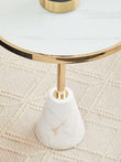 Oria White Glass Round Side Table with Marble Base
