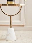 Oria White Glass Round Side Table with Marble Base