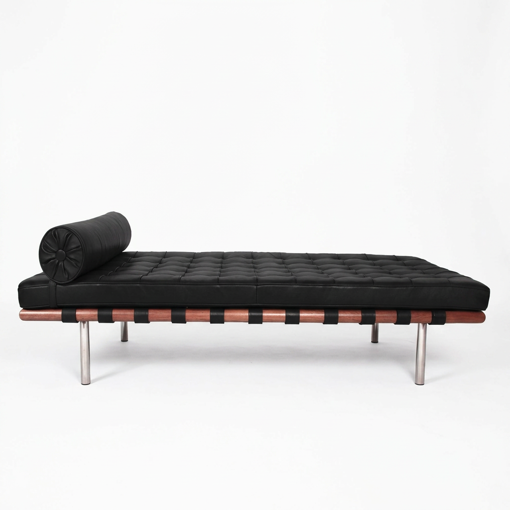 6. Barcelona black leather daybed side profile