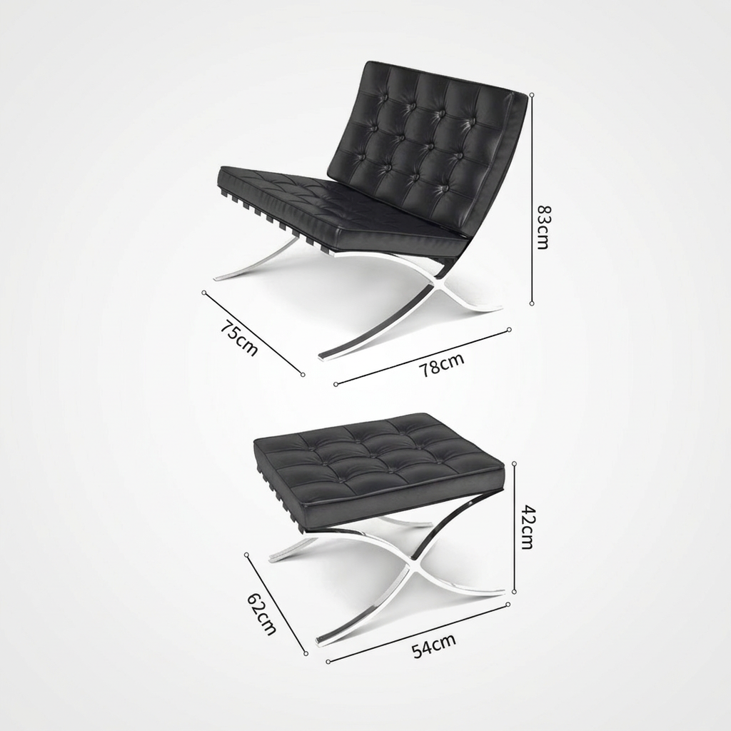 6. Barcelona original chair and ottoman dimensions diagram
