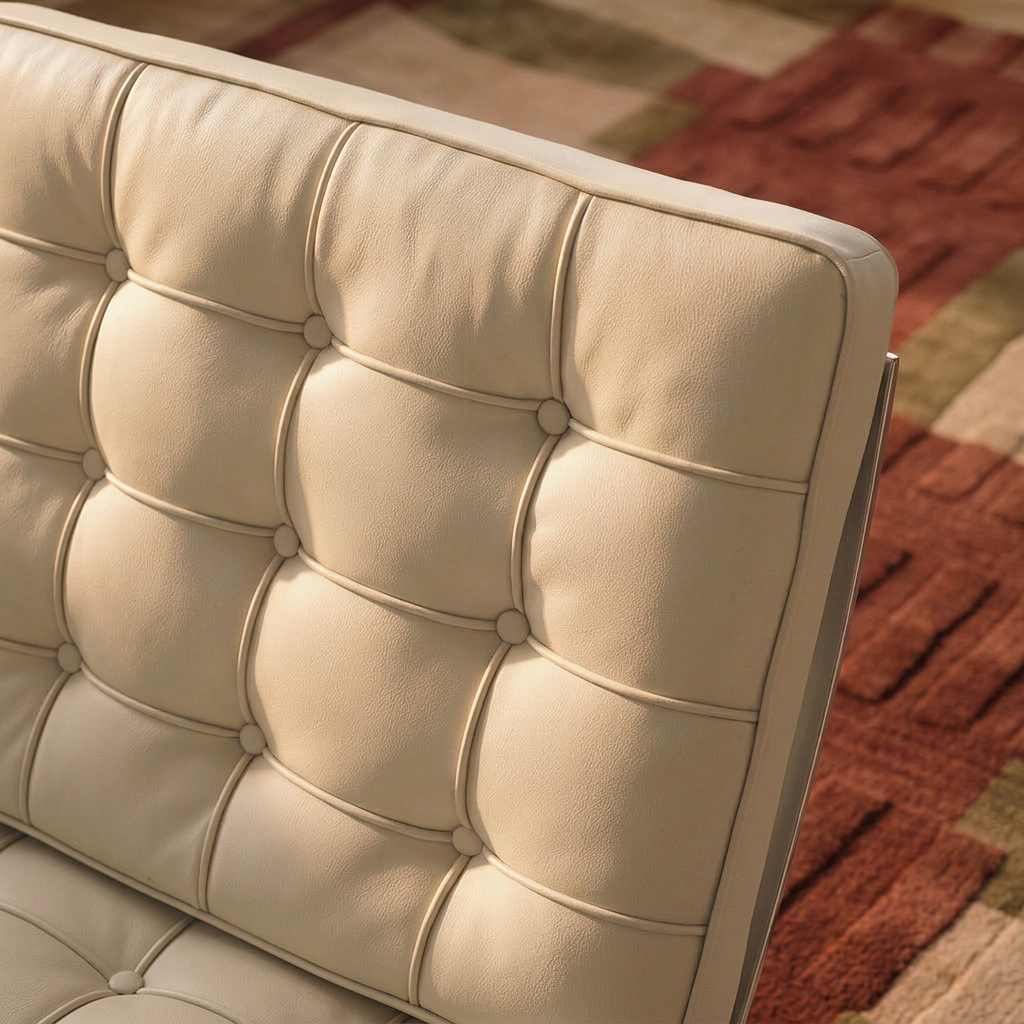 6. Barcelona white leather button tufting detail