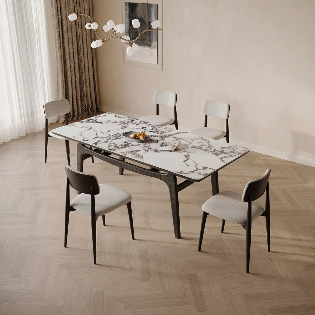 6. Dobson veined stone dining table elevated view