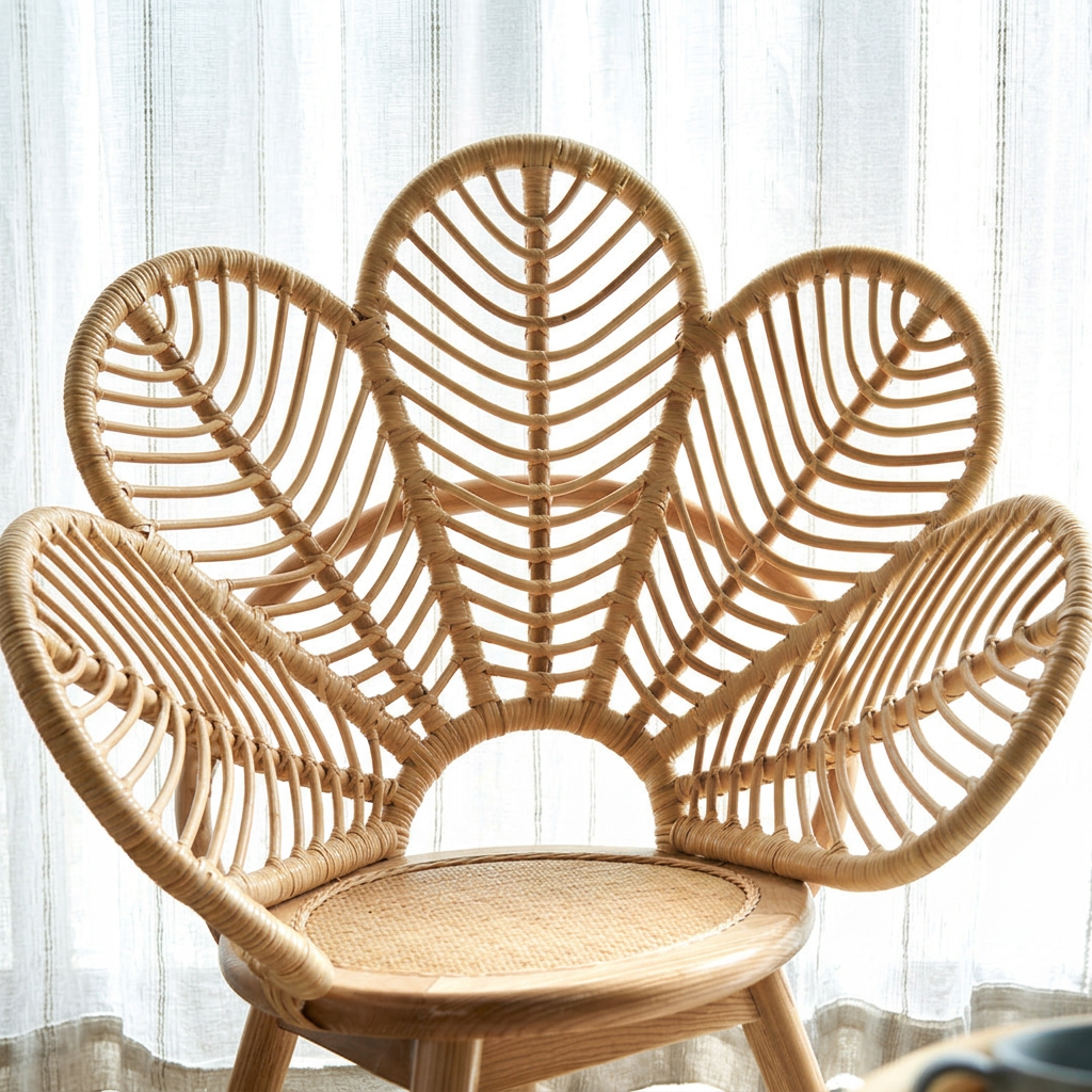 6. Larkin leaf-shaped rattan backrest detail