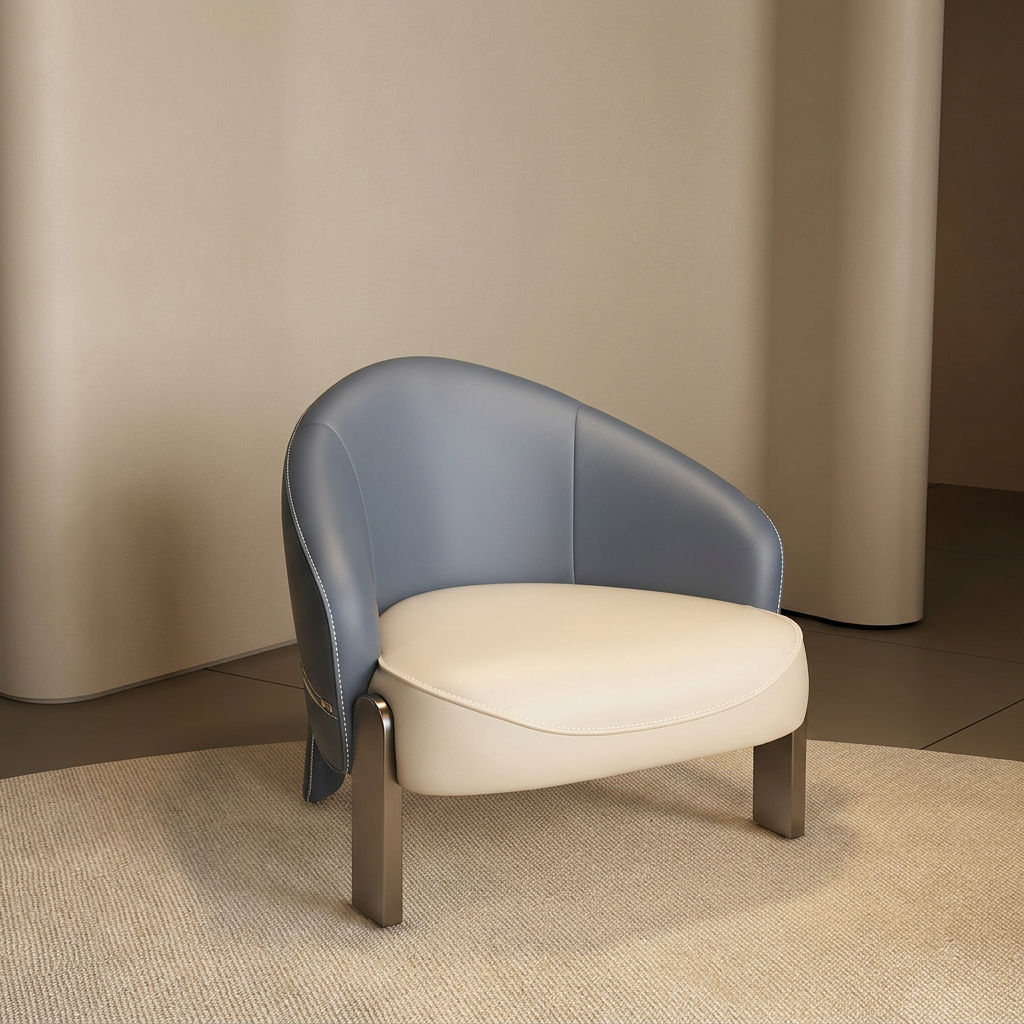 6. Pappas blue-grey leather armchair seat and backrest detail