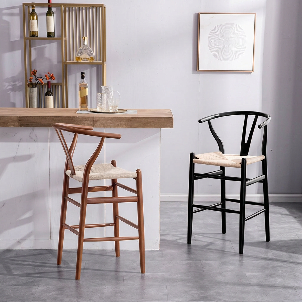 6. Wishbone brown and black bar stools