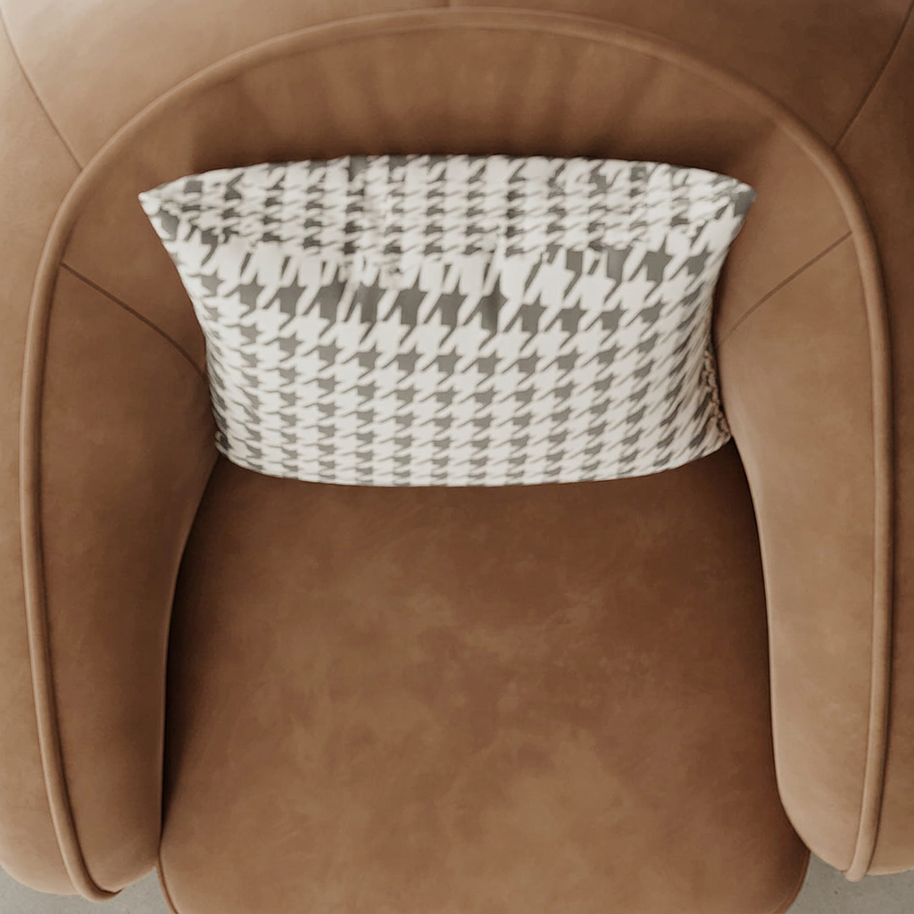 7. Abreu brown armchair seat and houndstooth cushion detail