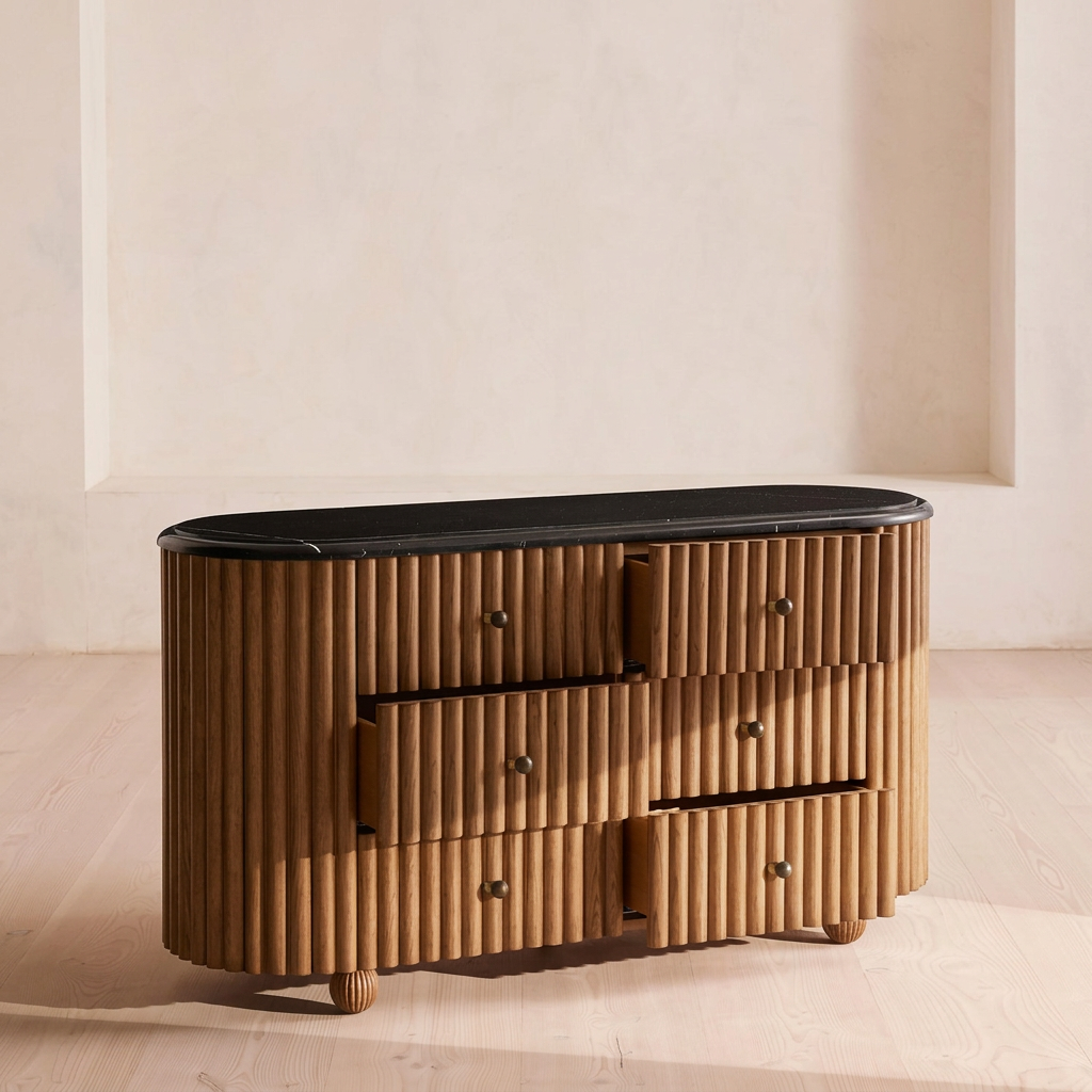 7. Ava black marble sideboard with open drawers