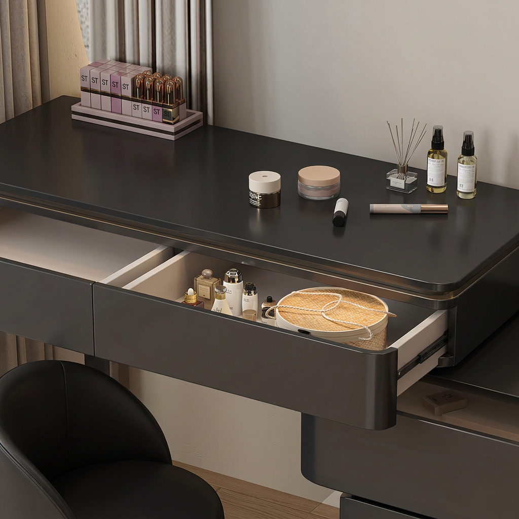 7. Grant black dressing table open drawer detail