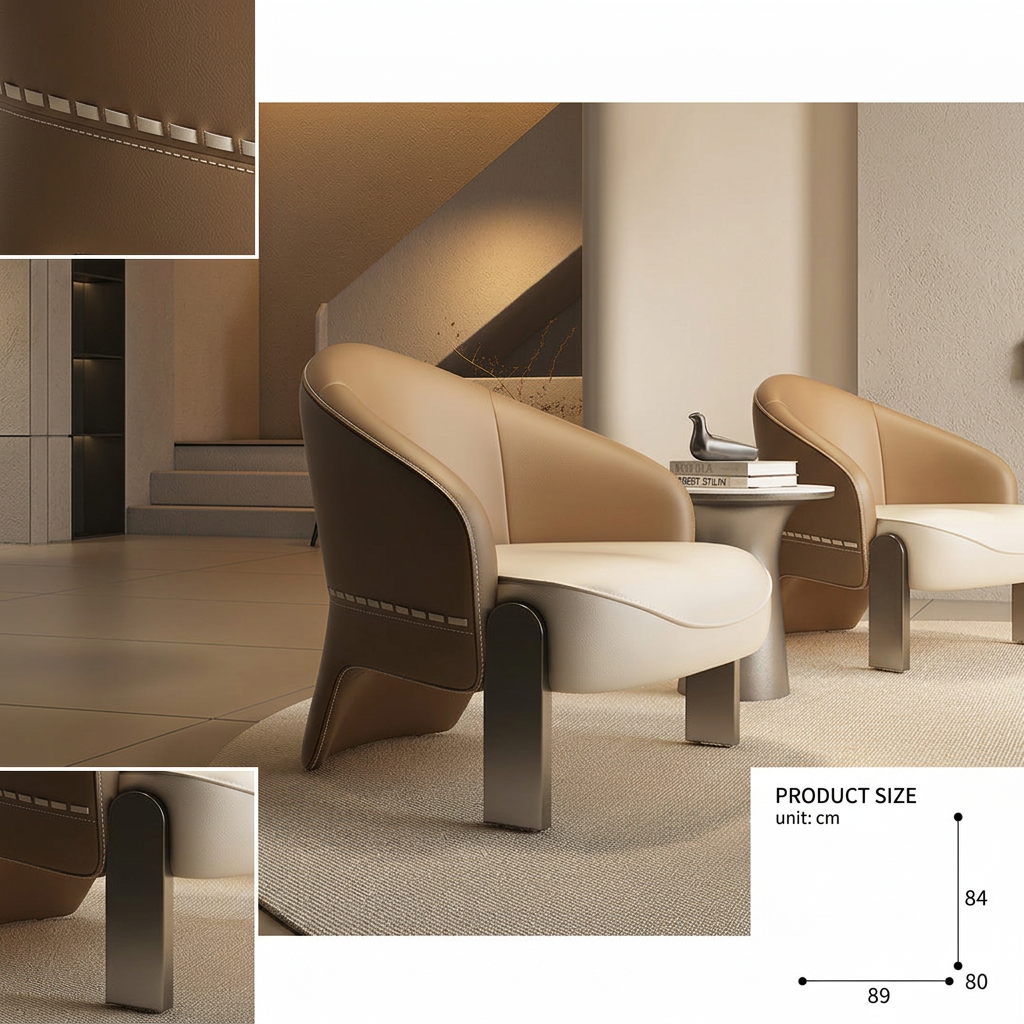 7. Pappas brown leather armchair viewed at an angle