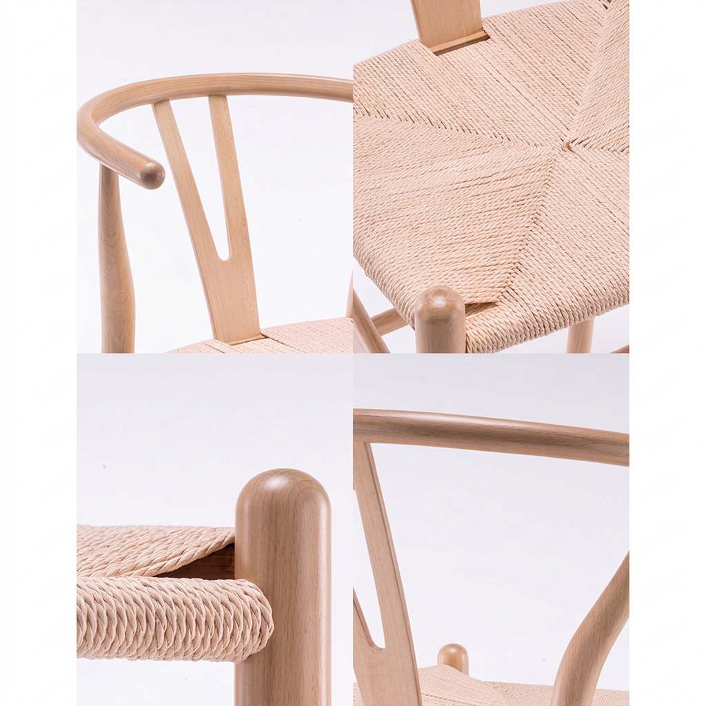 7. Wishbone original woven seat and wooden frame detail collage