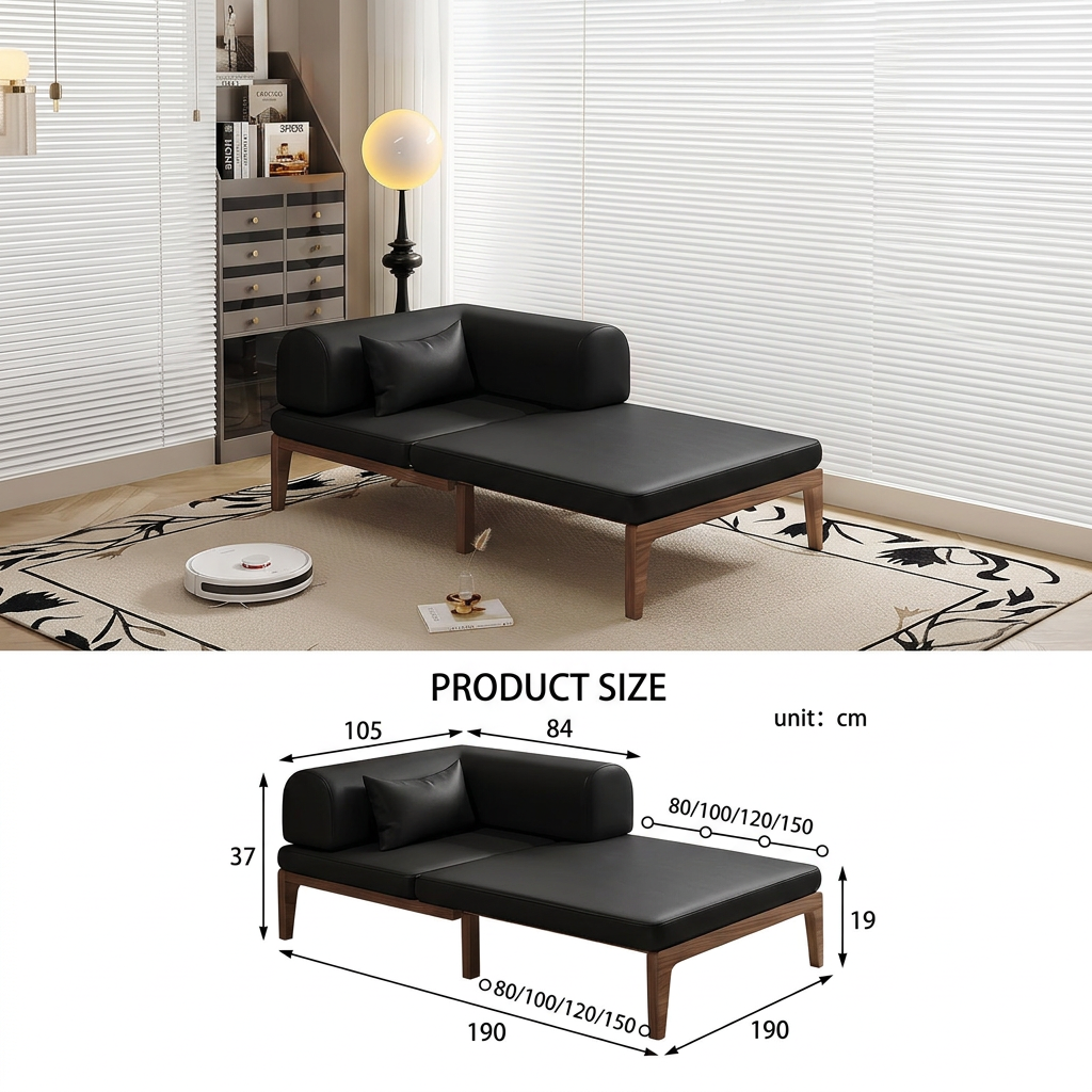 9. Ocampo black leather sofa bed fully extended