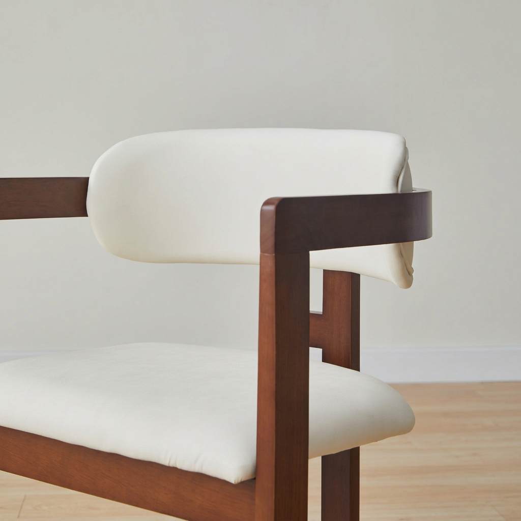 9. Sara brown dining chair armrest and upholstery detail