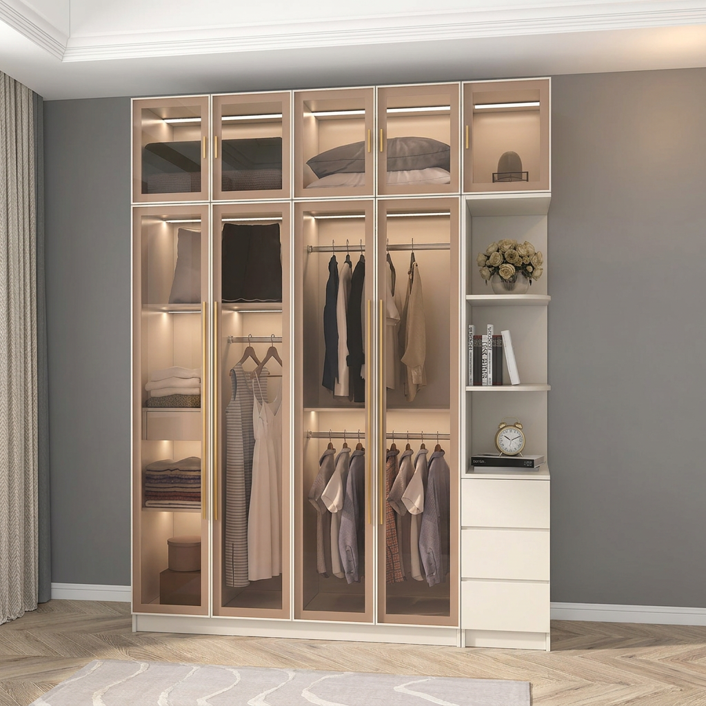 9. Varela four-door wardrobe with open shelving