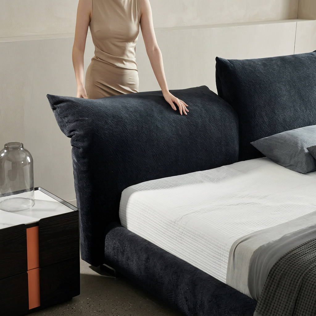 9. Zuri corduroy headboard being adjusted