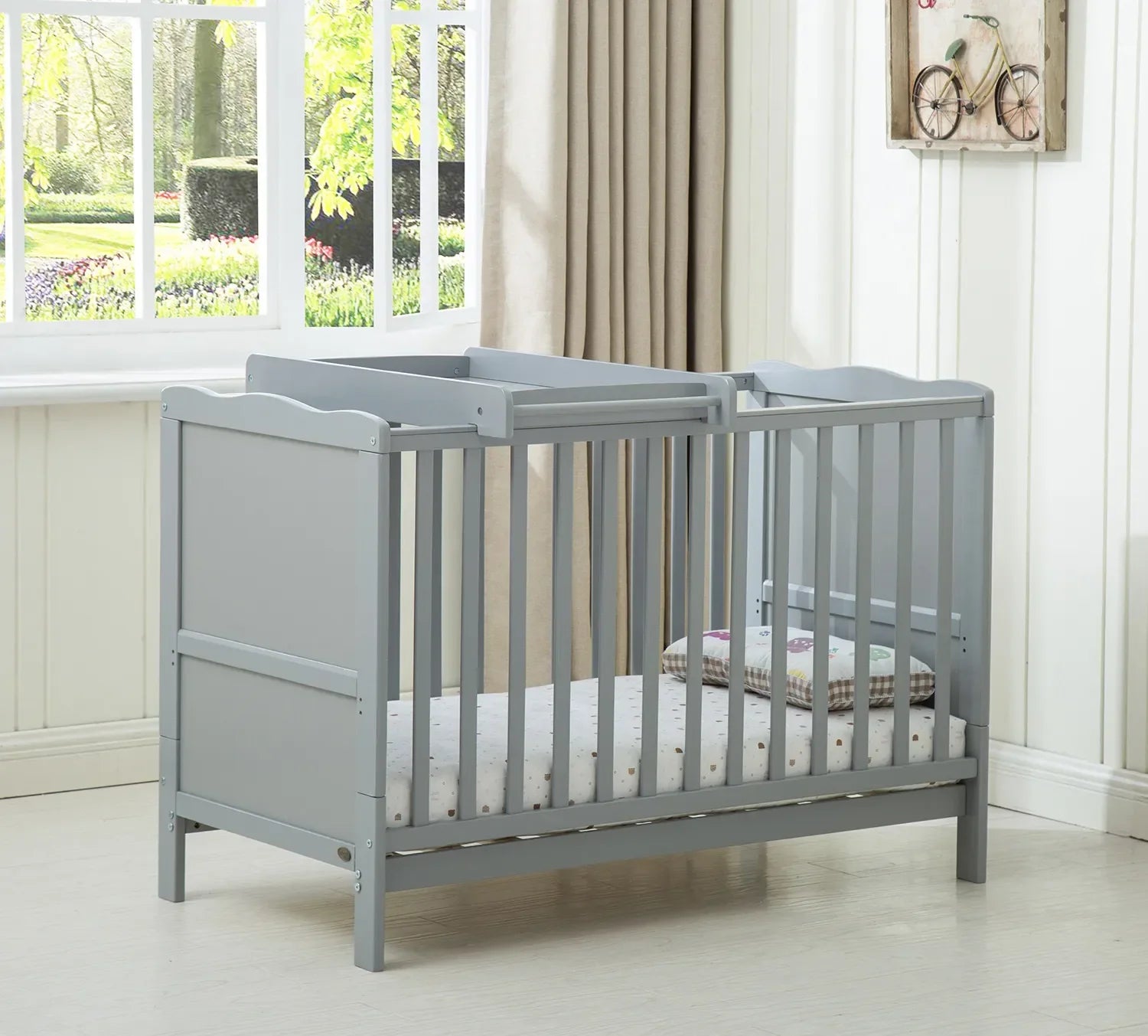mcc direct Wooden Baby Cot Bed Orlando Top Changer &Aloe Vera Water repellent Mattress