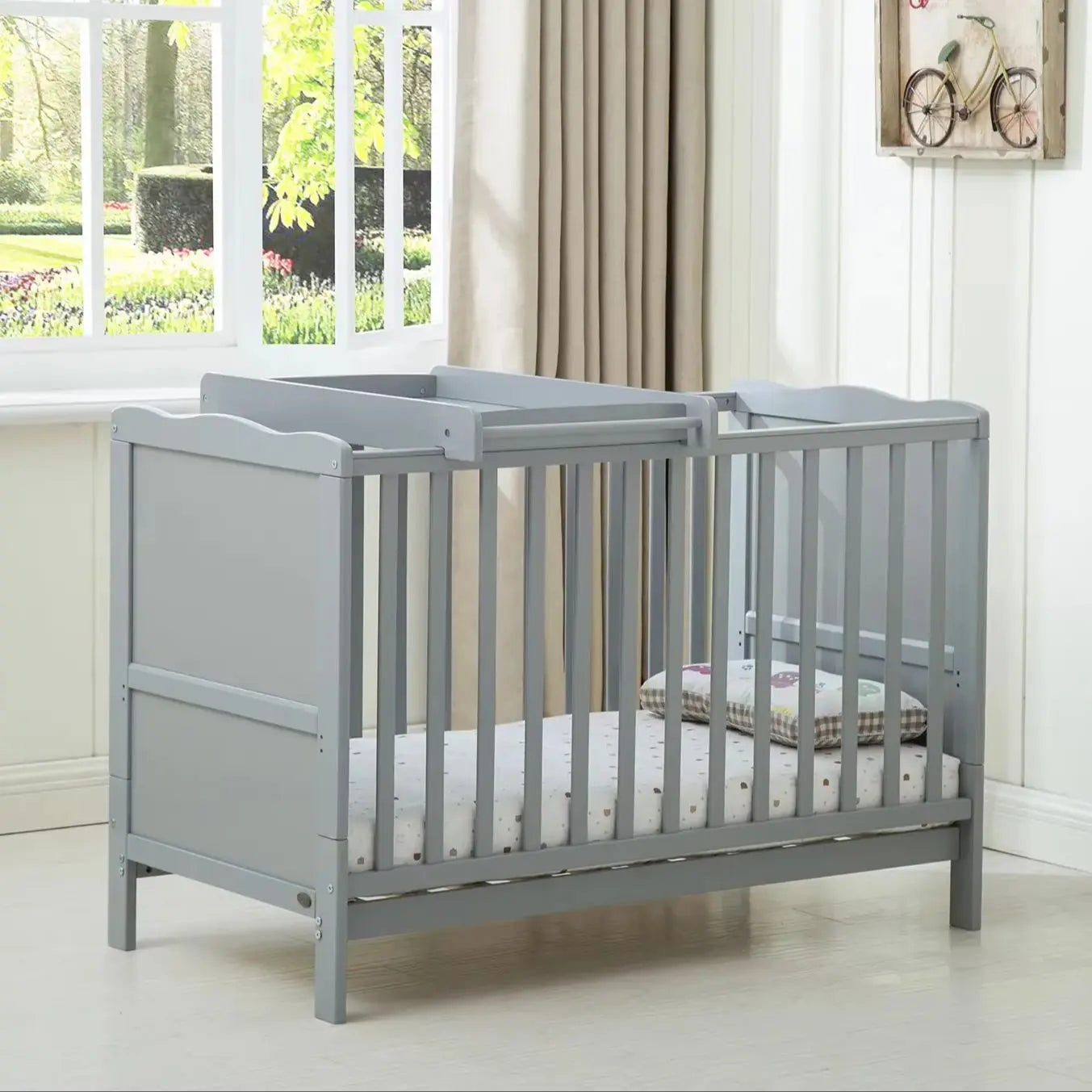 mcc direct Wooden Baby Cot Bed Orlando Top Changer &Aloe Vera Water repellent Mattress