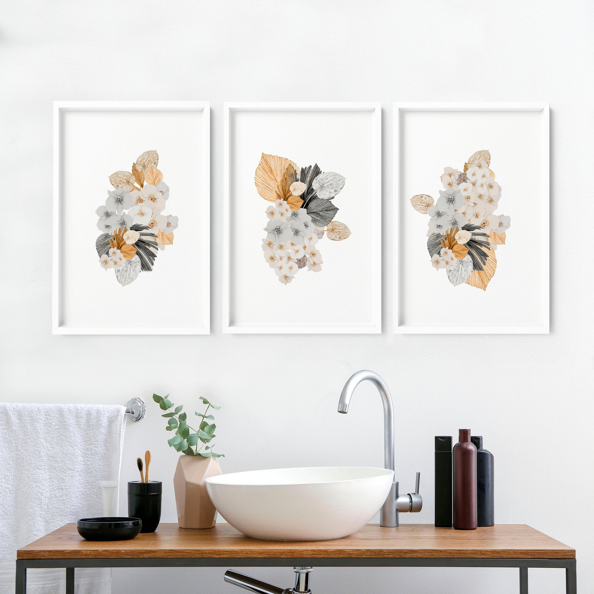Peach Shabby Chic prints for bathroom | set of 3 wall art