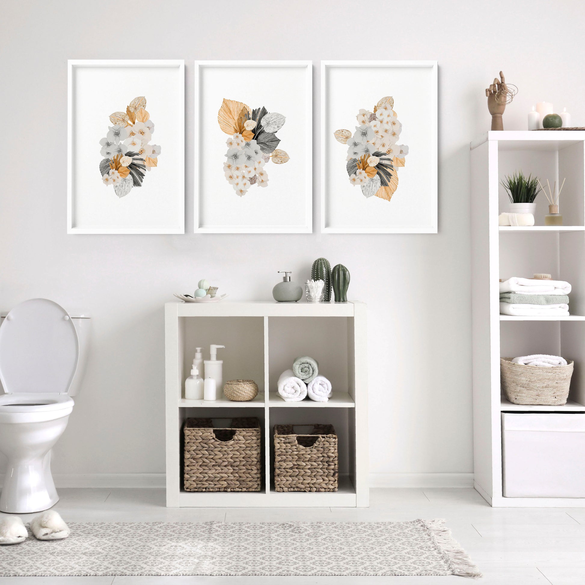 Bathroom decorations for walls | Set of 3 Shabby Chic wall art