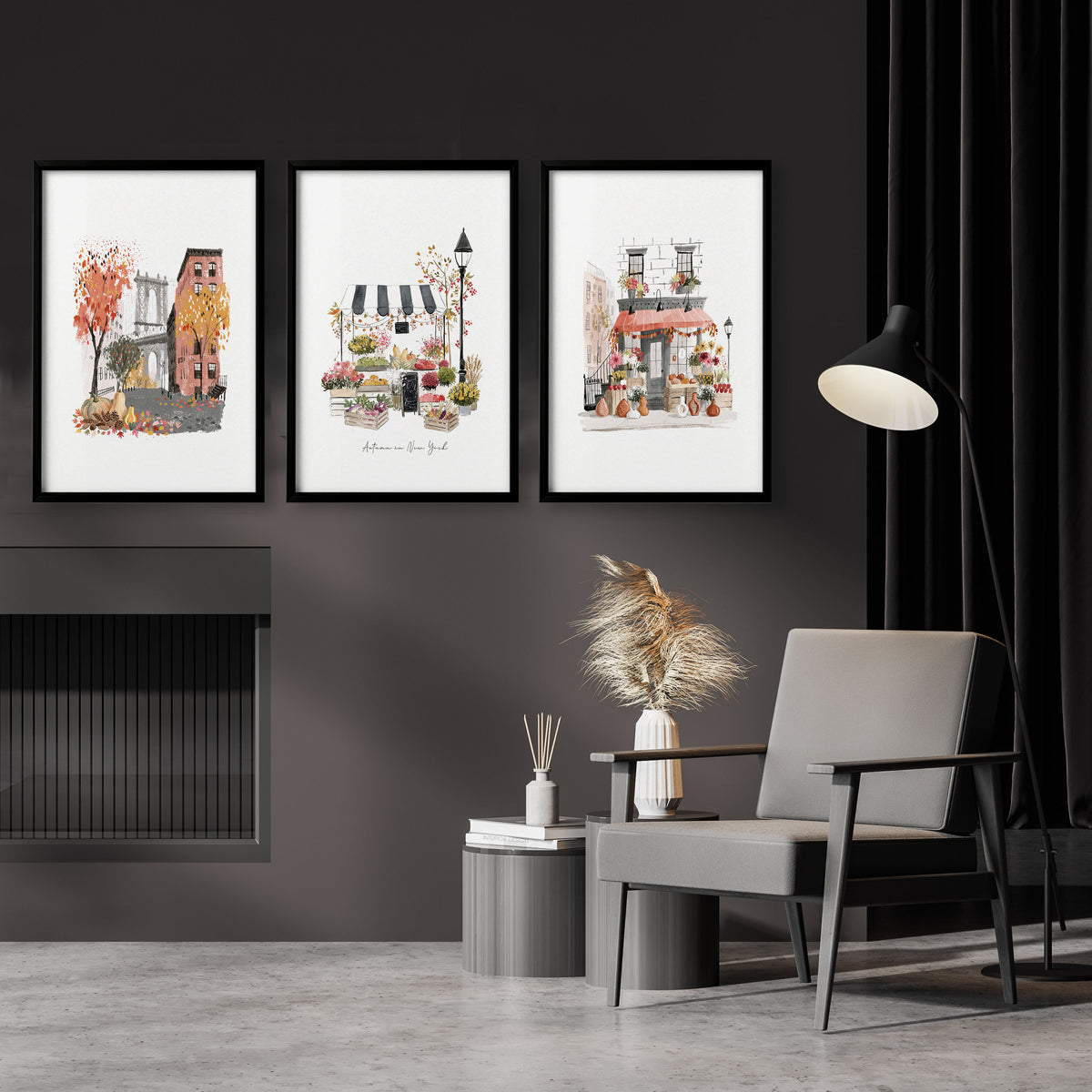 Travel Art Prints "Autumn in New York" NYC Watercolour Manhattan | Set of 3