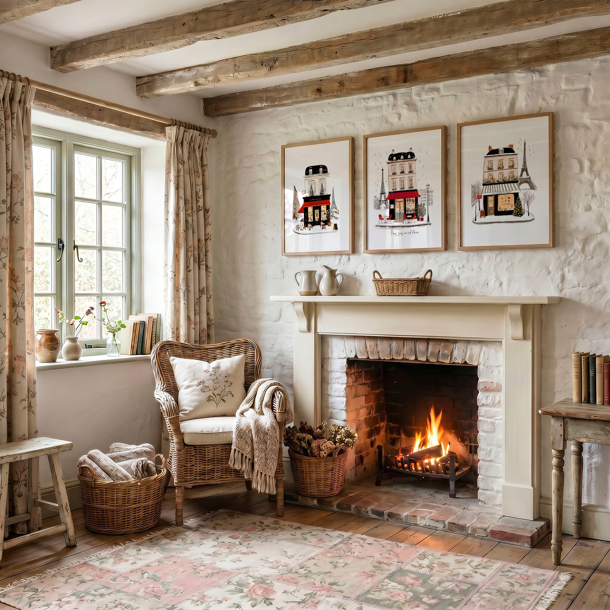 Interior Design Art Paris Winter Street Scene Wall Art Prints | "Paris sous un ciel d'hiver" | Set of 3