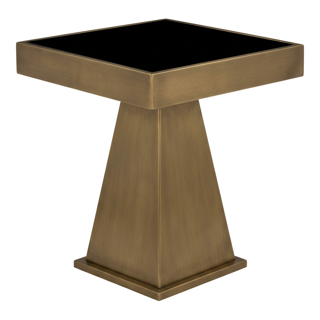 Carlox Black Glass and Gold Finish Square Side Table