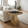 Carlox Black Glass and Gold Finish Square Side Table