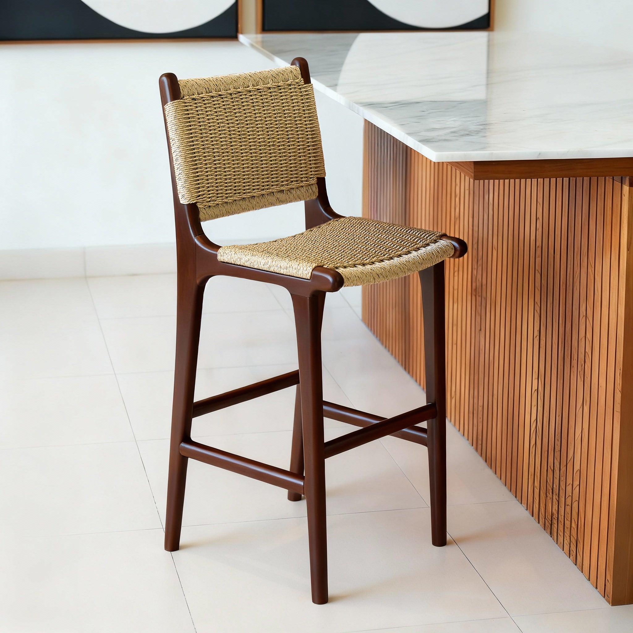 Zara Teak & Rattan Bar Stool - Chocolate